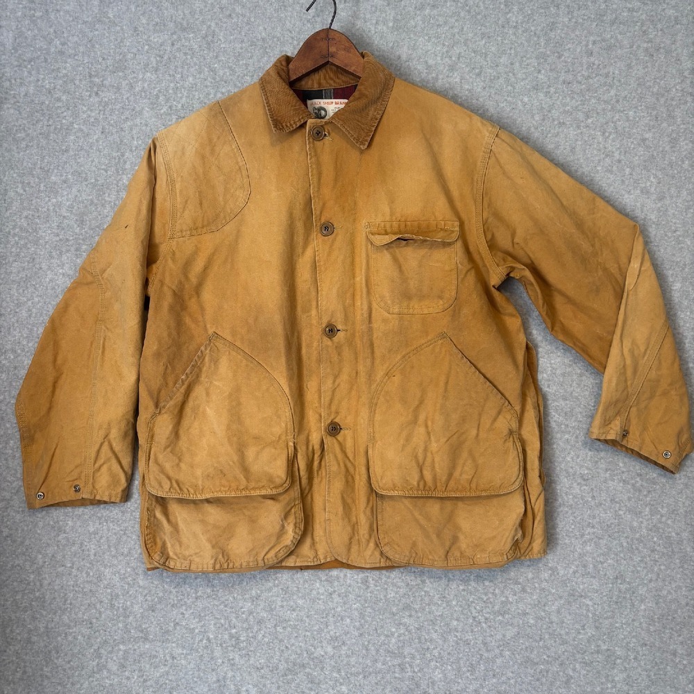 Vintage 70s Black Sheep Beige Canvas Hunting Field Coat‎ Large Distressed Jacket